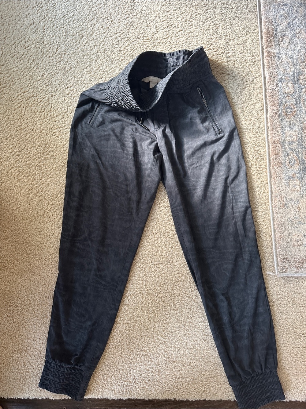 Athleta Black Smocked-Waist Jogger Pants